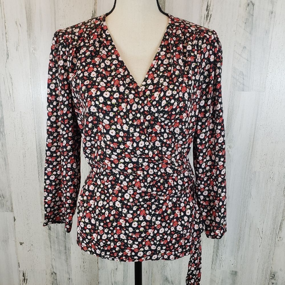 Brooks Brothers Floral Wrap Top Sz 8